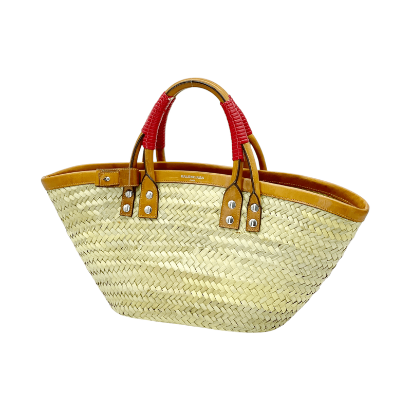 Balenciaga Beige Brown Bistrot Panier Straw Tote Bag - 2