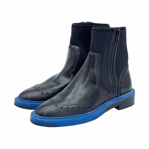 Balenciaga Black Blue Leather Neoprene Chelsea Ankle Boots 39