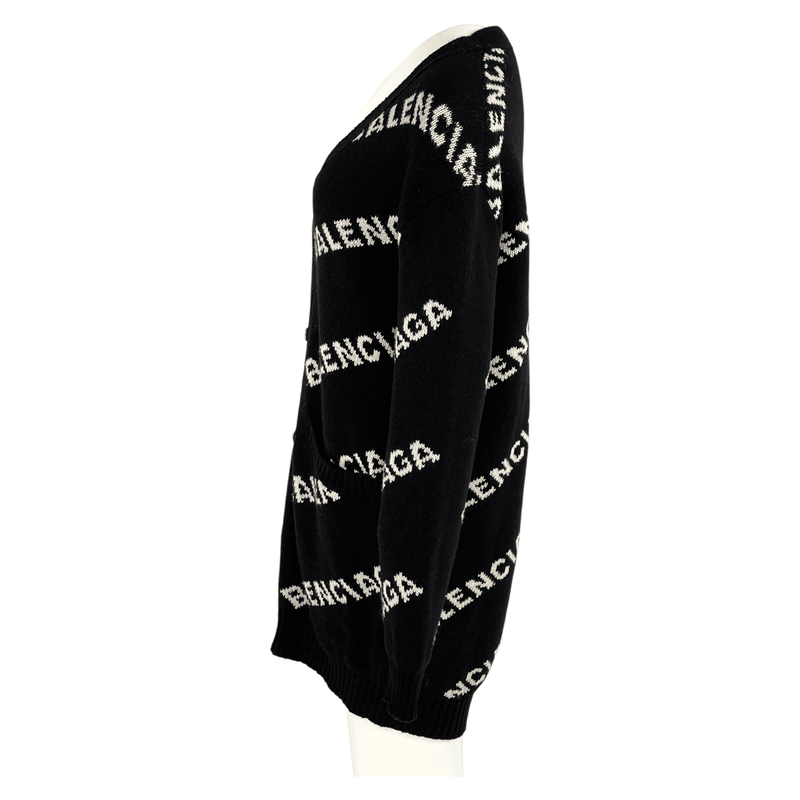 Balenciaga Black Logo Knitwear Wool Cardigan 36 - 3