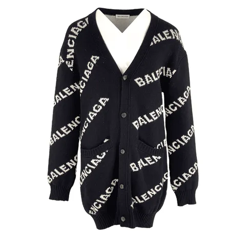 Balenciaga Black Logo Knitwear Wool Cardigan 36 - 1