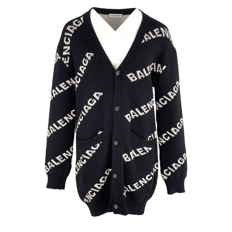 Balenciaga Black Logo Knitwear Wool Cardigan 36 - 1