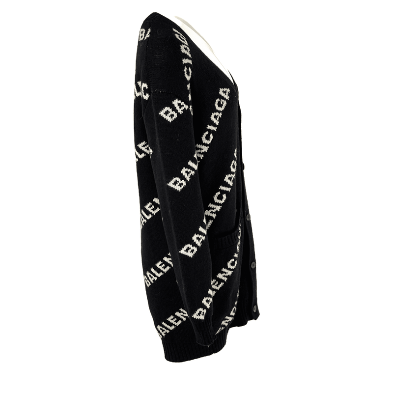 Balenciaga Black Logo Knitwear Wool Cardigan 36 - 2