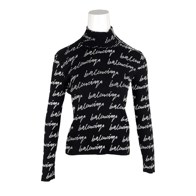 Balenciaga Black White All Over Signature Print Chain Sweater S - 1