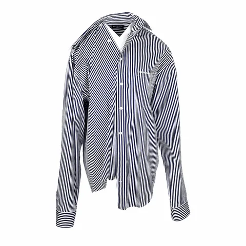 Balenciaga Navy Blue White Striped Oversized Shirt XXS - 1