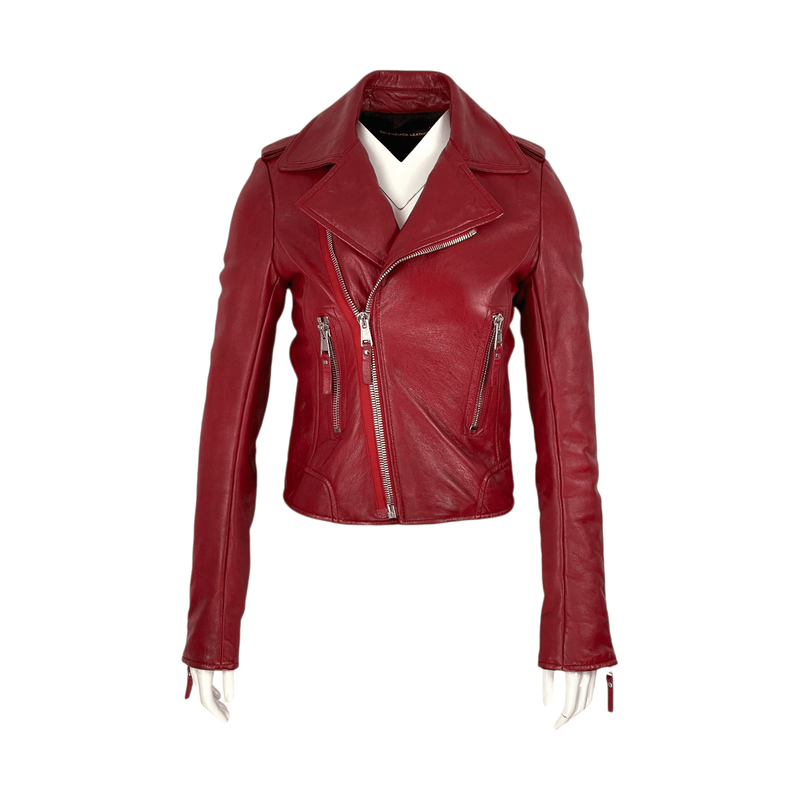 Balenciaga Red Lambskin Leather Jacket 38 - 1