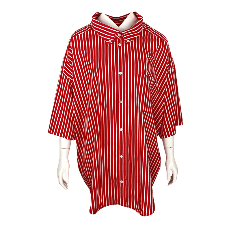 Balenciaga Red White Striped Oversized Cotton Shirt 36 - 1