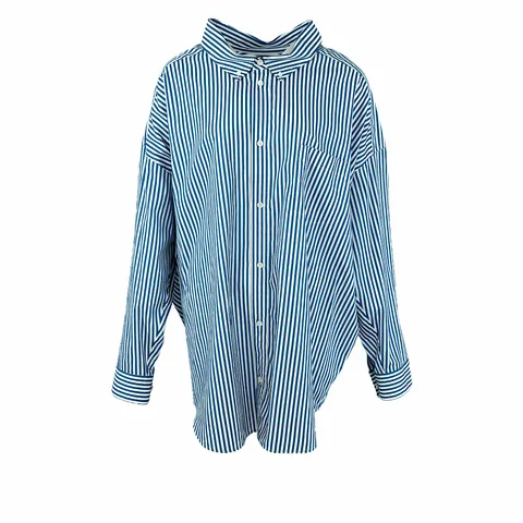 Balenciaga Turquoise White Striped Logo Print Shirt 38 - 1