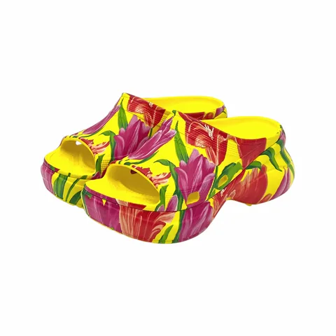 Balenciaga Yellow Tulip Print Platform Slides 40 - 1