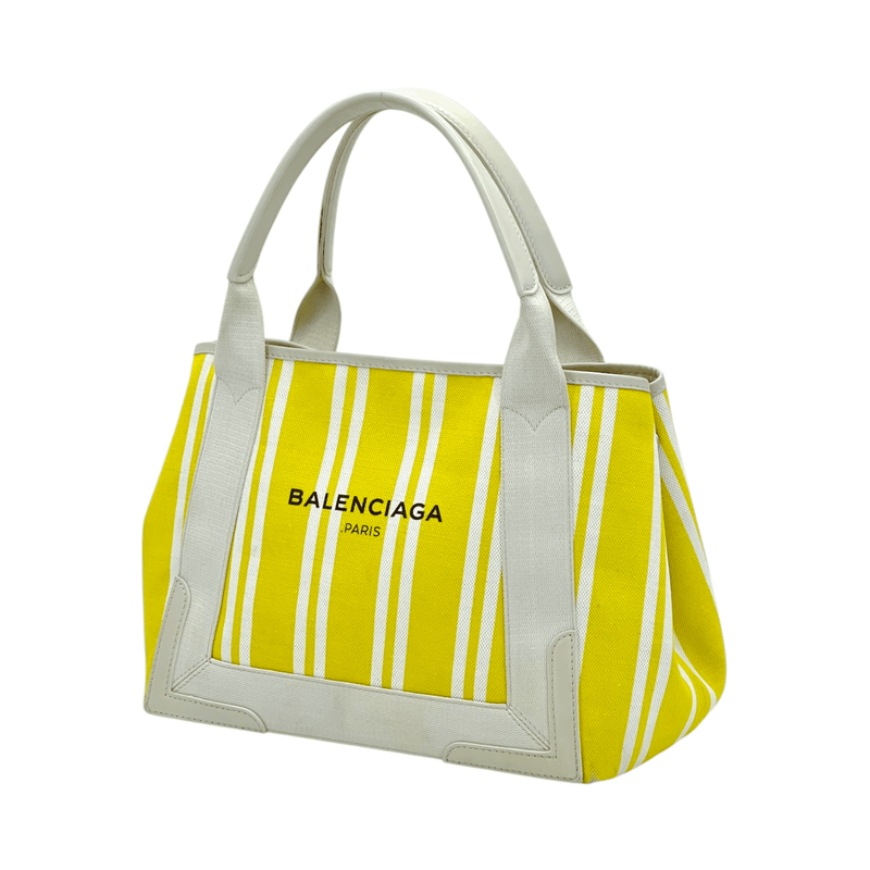 Balenciaga Yellow White Canvas Stripe Tote Bag - 2