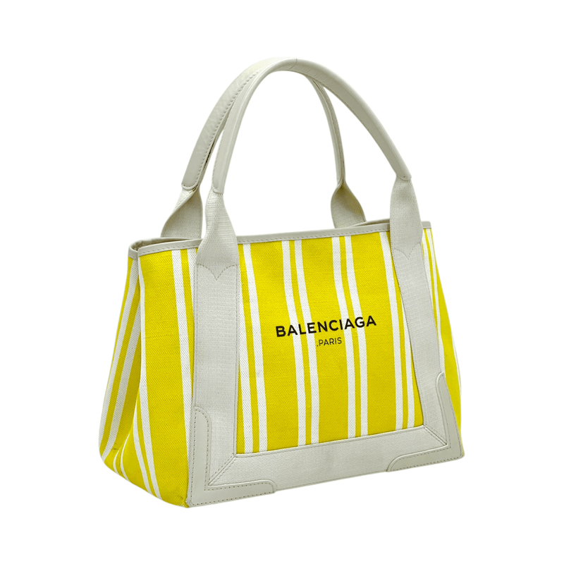 Balenciaga Yellow White Canvas Stripe Tote Bag - 3