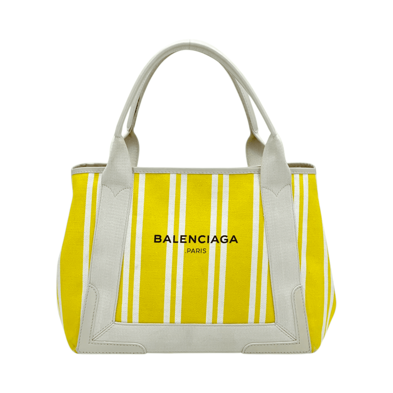 Balenciaga Yellow White Canvas Stripe Tote Bag - 1