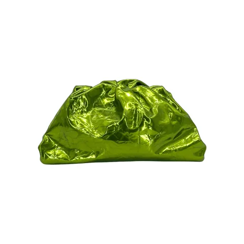Bottega Veneta Metallic Green Crushed Leather Teen Pouch - 1