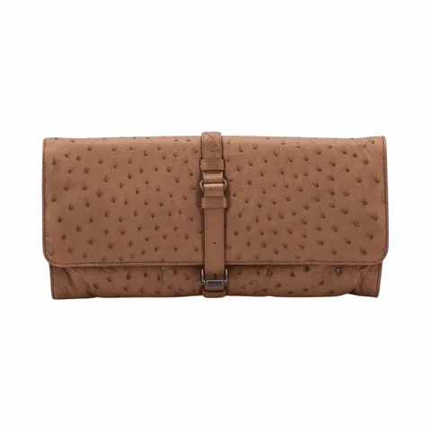 Bottega Veneta Ostrich Light Brown Tri Fold Clutch - 1
