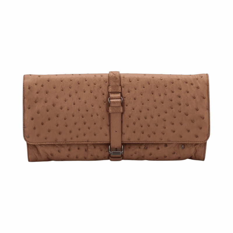 Bottega Veneta Ostrich Light Brown Tri Fold Clutch - 1