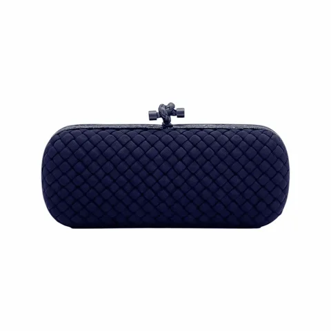 Bottega Veneta Dark Blue Silk Intrecciato Pochette Knot Clutch