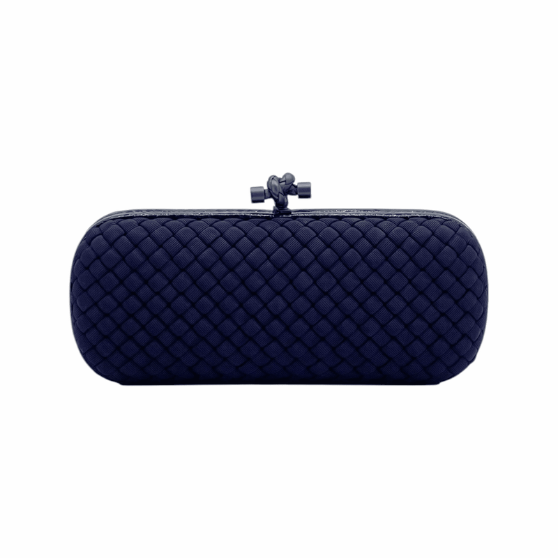 Bottega Veneta Dark Blue Silk Intrecciato Pochette Knot Clutch - 1