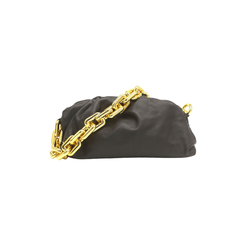 Bottega Veneta Dark Brown Calfskin Gold Chain Pouch - 1
