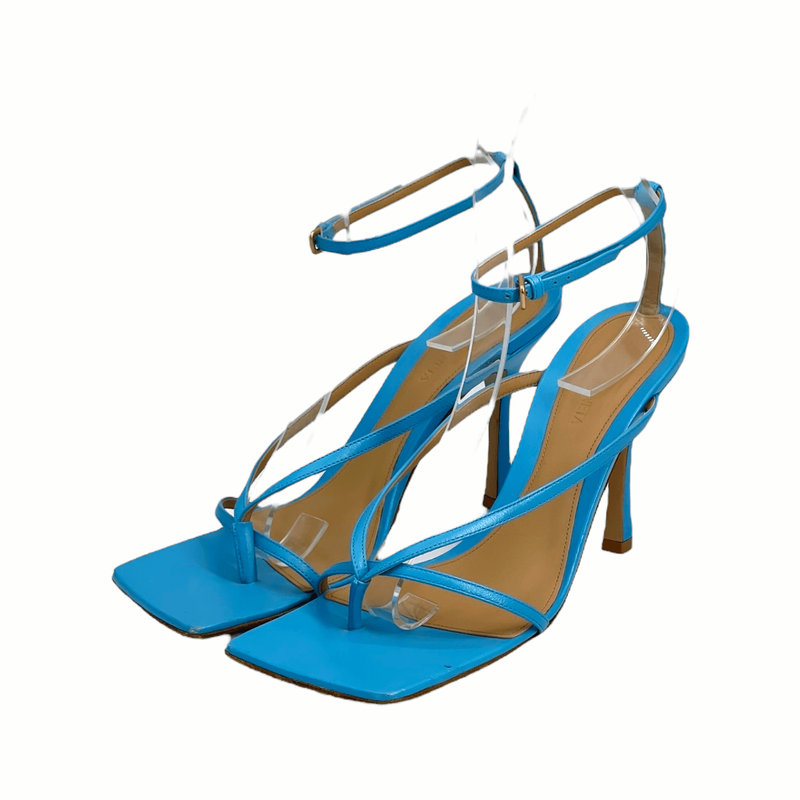 Bottega Veneta Light Blue Stretch Square Toe Ankle Strap Heel Sandals 40 - 1