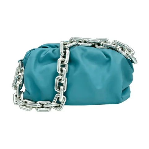 Bottega Veneta Turquoise Calfskin Silver The Chain Pouch - 1