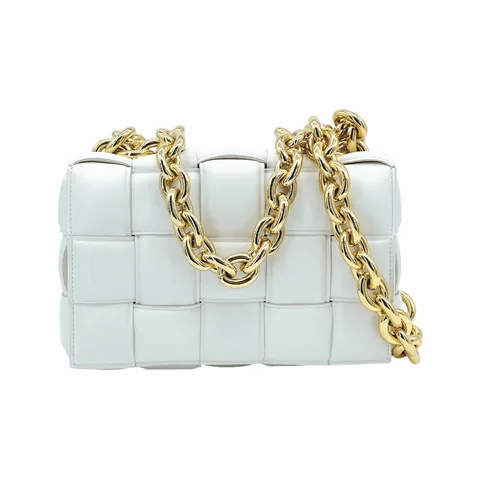 Bottega Veneta White Padded Leather Gold Chain Cassette Bag - 1