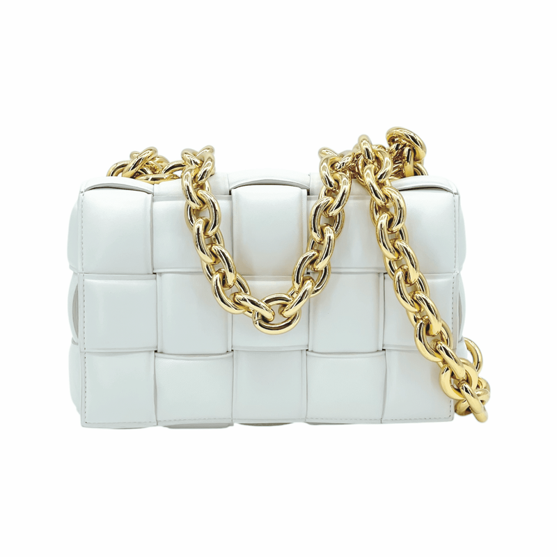 Bottega Veneta White Padded Leather Gold Chain Cassette Bag - 1