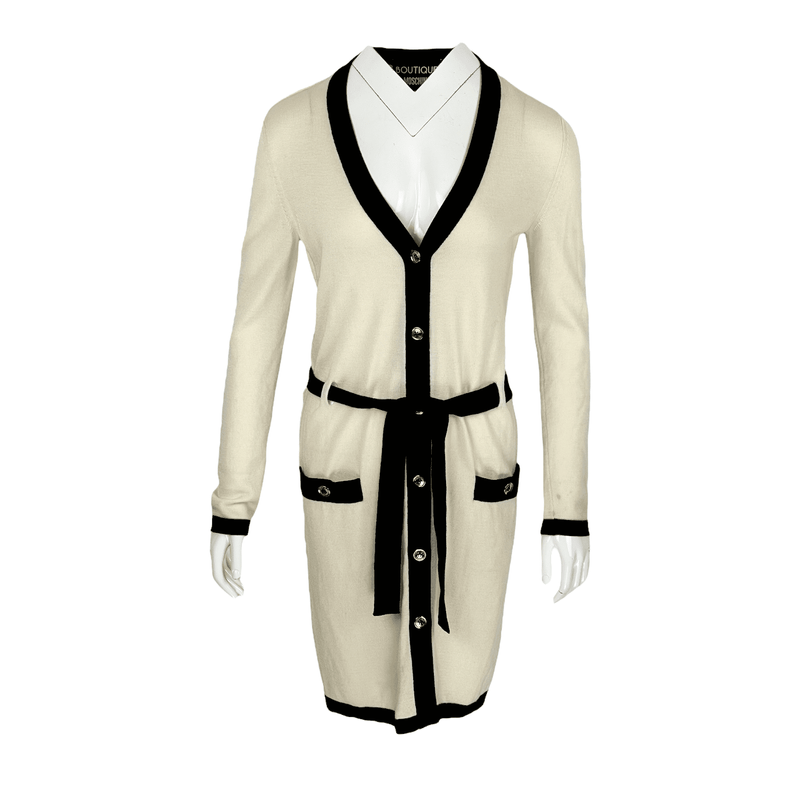 Boutique Moschino Beige Black Wool Cardigan IT38 - 1