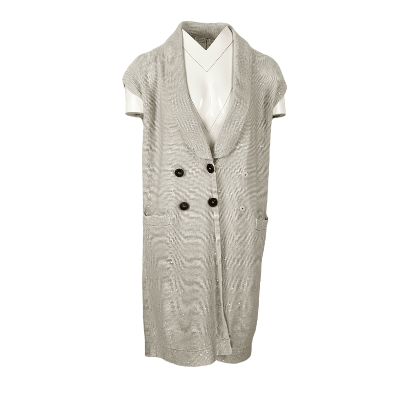 Brunello Cucinelli Beige V Neck Knitted Waistcoat L - 1