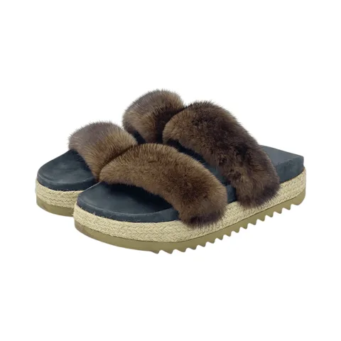 Brunello Cucinelli Brown Fur Wicker Slides 39