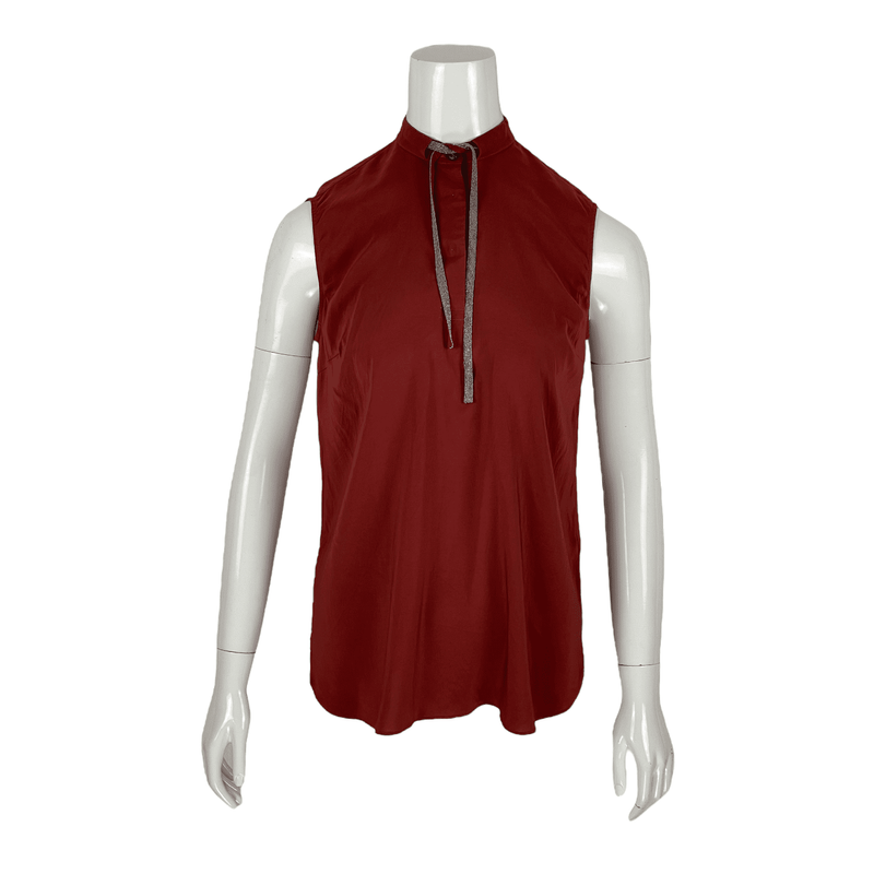 Brunello Cucinelli Burgundy Embellished Sleeveless Blouse M - 1