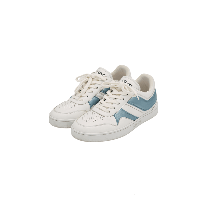 Celine White Light Blue Leather Lace Up Low Top Sneakers 38 - 1