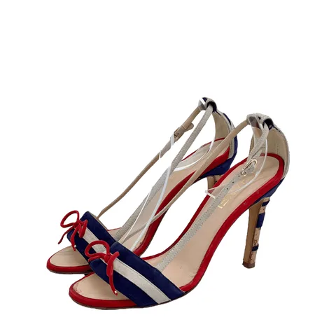 Chanel Tricolor Suede CC Bow Cork Heel Ankle Strap Sandals 38 - 1