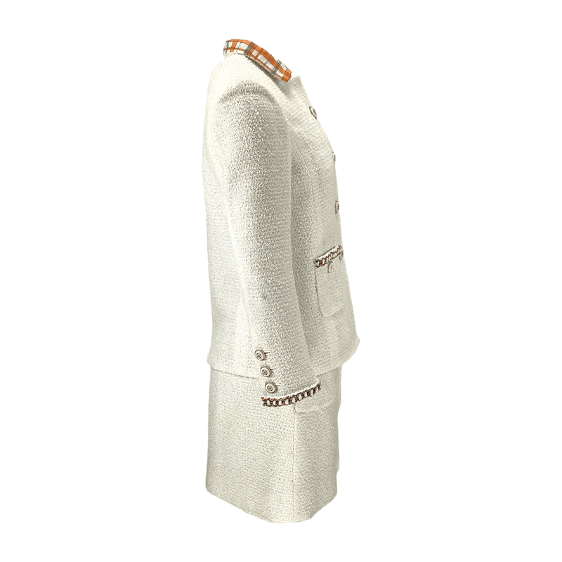 Chanel White Tweed 2020 Jacket 34 Skirt 36 - 2