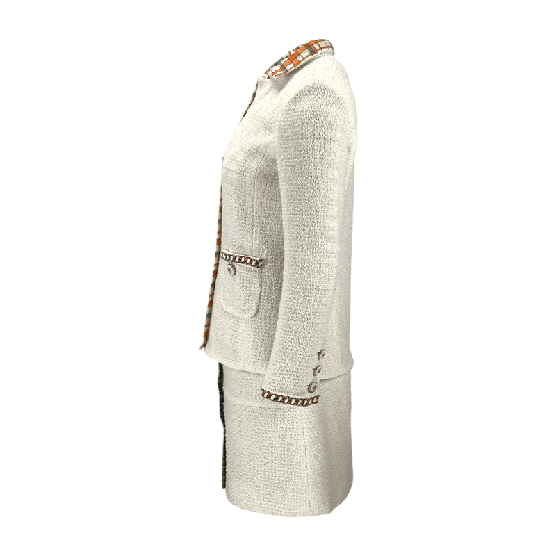 Chanel White Tweed 2020 Jacket 34 Skirt 36 - 3