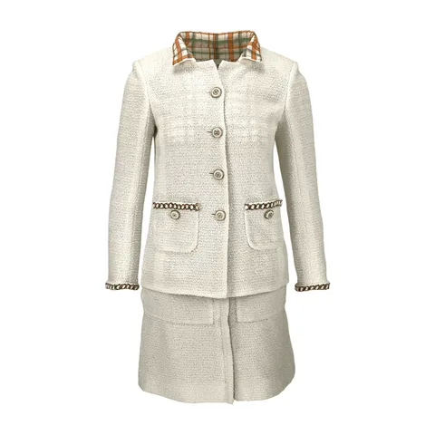 Chanel White Tweed 2020 Jacket 34 Skirt 36 - 1