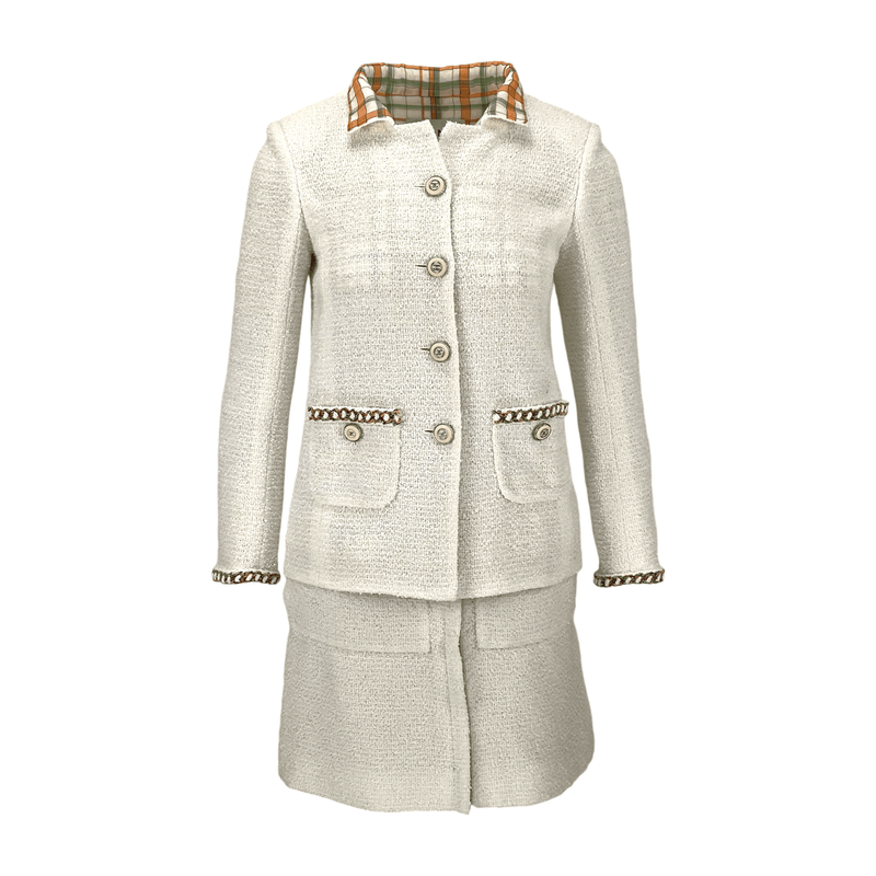 Chanel White Tweed 2020 Jacket 34 Skirt 36 - 1