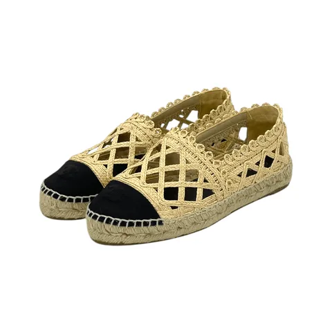 Chanel Beige Grosgrain Woven Cap Toe CC Logo Espadrilles 37