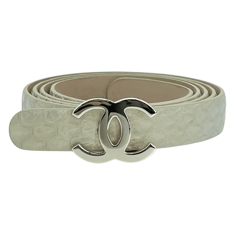 Chanel Beige Python Leather CC Buckle Belt 85 - 1