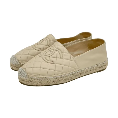 Chanel Beige Quilted Lambskin CC Espadrilles 38 - 1