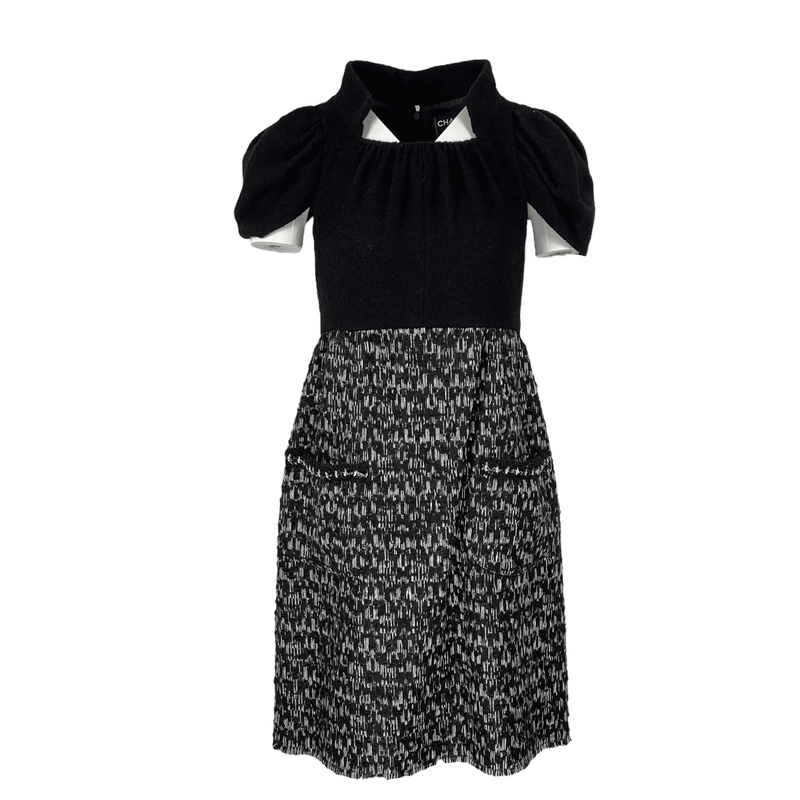 Chanel Black White Wool Tweed Short Sleeve Dress 38 - 1