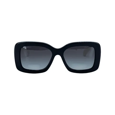Chanel Black White CC Logo Embellished Rectangle 5483 Sunglass - 1