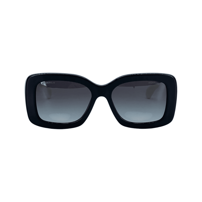 Chanel Black White CC Logo Embellished Rectangle 5483 Sunglass - 1