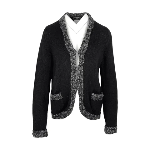 Chanel Black Wool Cashmere Knit Long Sleeve Cardigan 40 - 1
