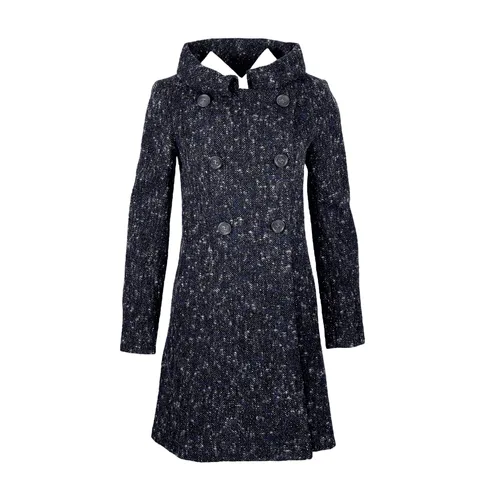 Chanel Black Blue Tweed Wool Knee Length Coat 36 - 1
