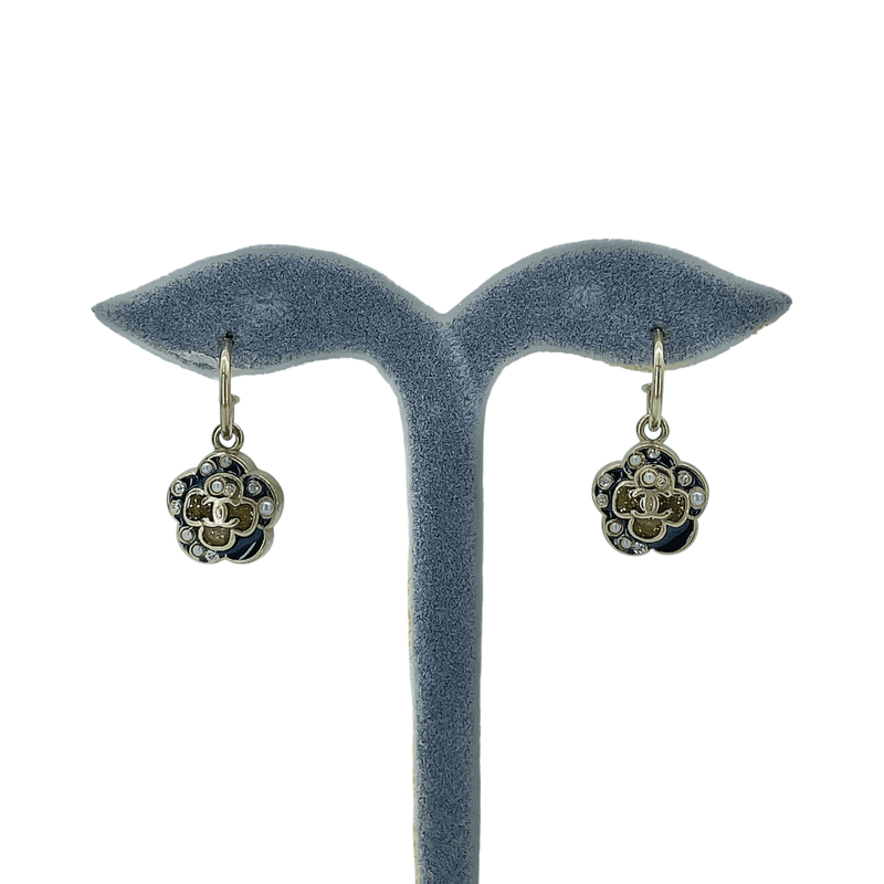 Chanel Black Camellia Drop CC Logo Earrings - 1