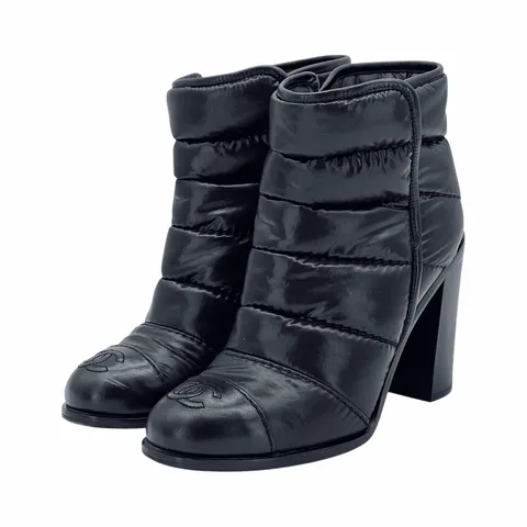 Chanel Black CC Cap Toe Puffer Angle Winter Snow Ski Booties 36.5
