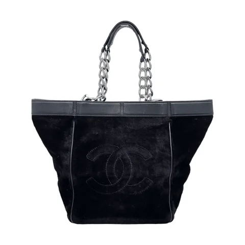 Chanel Black CC Logo Pony Hair Chain Tote Bag - 1