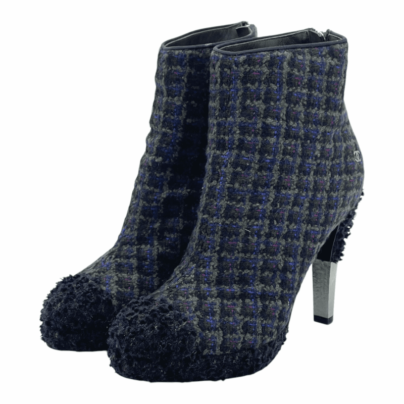Chanel Black Multicolor Tweed Heels Ankle Boots 38 - 1
