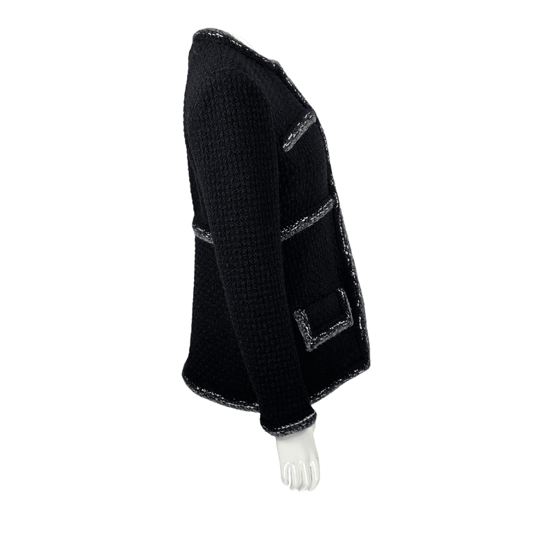 Chanel Black Navy Blue Grey Tweed Jacket 38 - 2