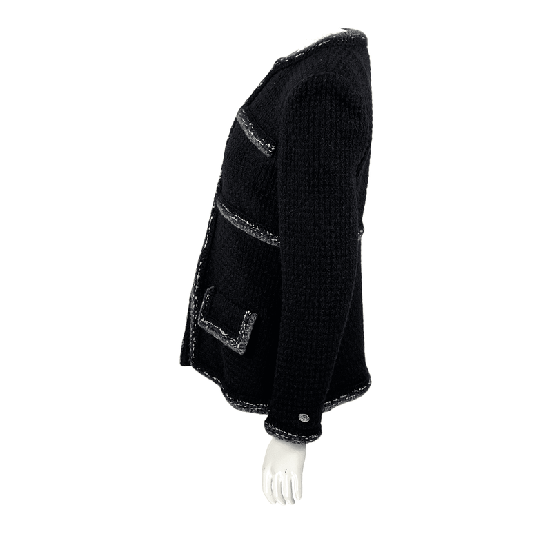 Chanel Black Navy Blue Grey Tweed Jacket 38 - 3