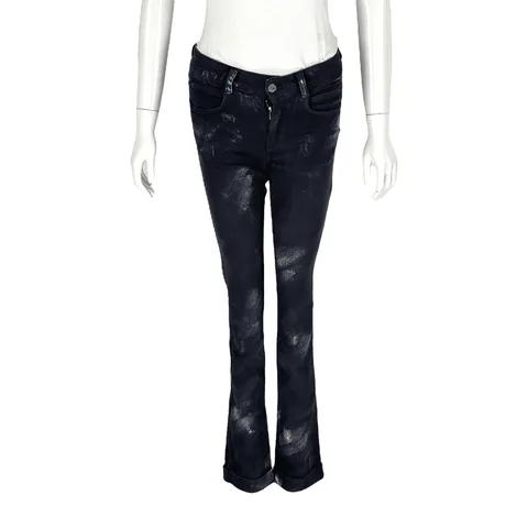 Chanel Black Navy Blue White Painted Denim Cotton Skinny Leg Jeans 34 - 1